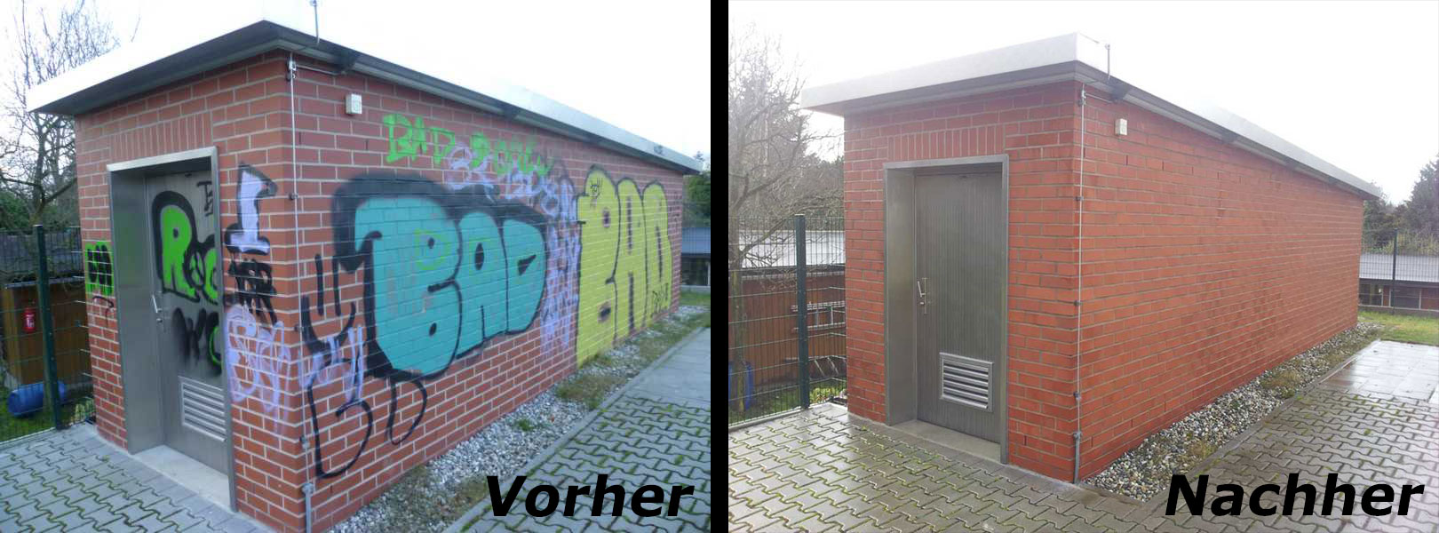 Graffiti Entfernung durch Sandstrahlverfahren oder Hochdruckreiniger